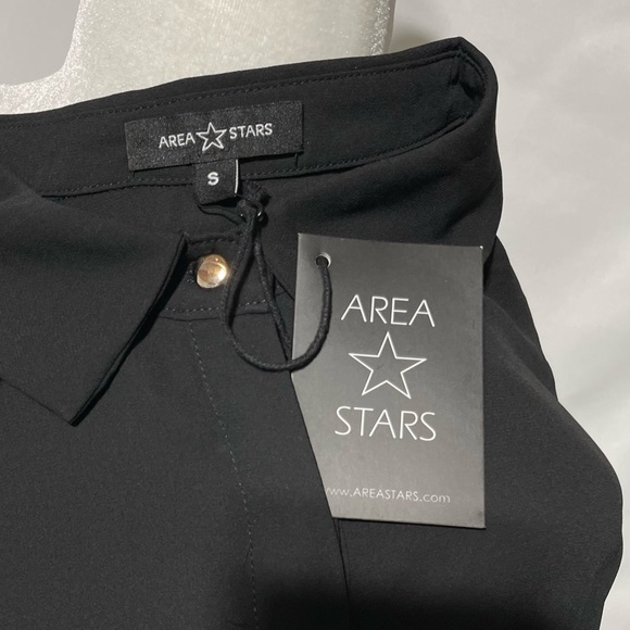 New Area Stars Pleated Puff Sleeve Button Down Blouse Lee Black Size Small - Picture 13 of 16